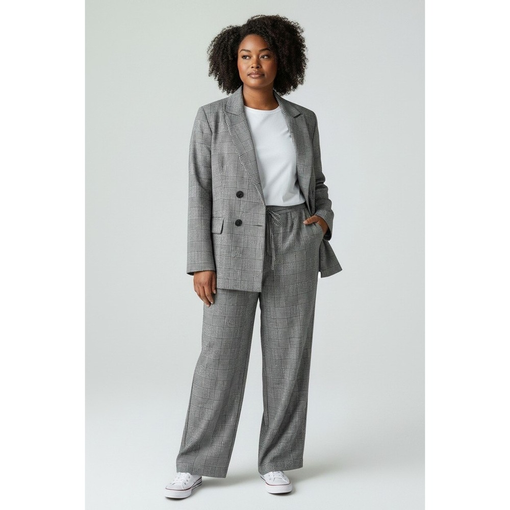 Torrid Studio Glen Plaid Suit Set Blazer and Wide Leg Pants Grey 1X (14-16) NWT